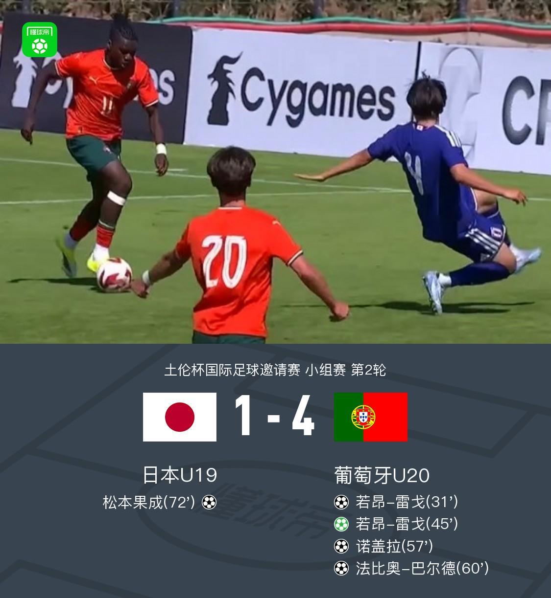 九游娱乐-U20葡萄牙4-1日本U19，若昂-雷戈双响，诺德拉、巴尔德破门